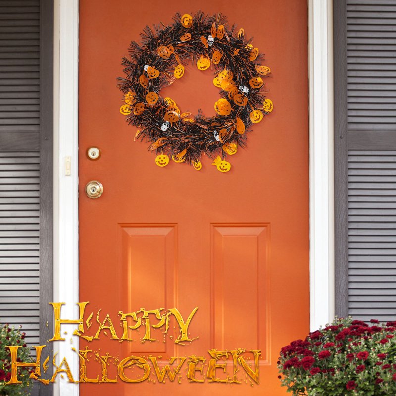 Halloween Wreath with Lights for Front Door, Fall Decor - J-9