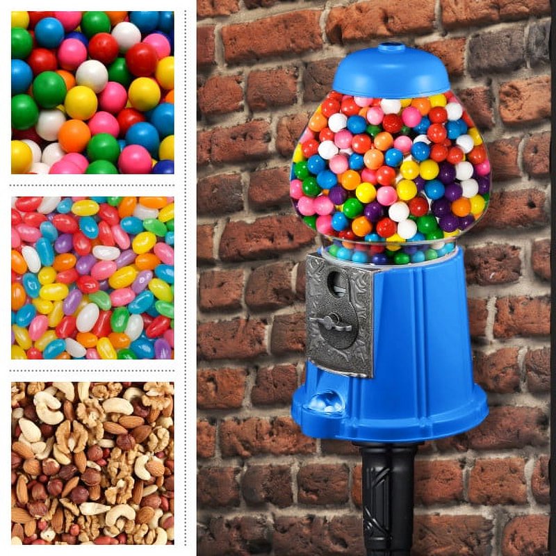 Vintage 15-Inch Gumball Machine with Stand and Coin Bank - Blue