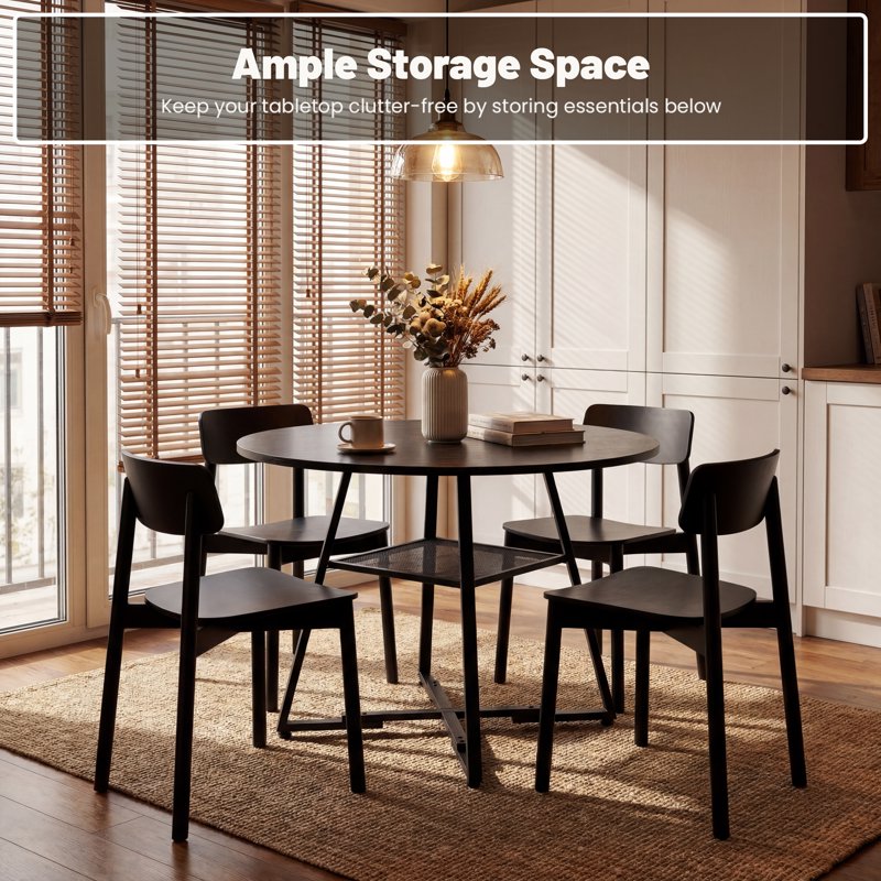 42-Inch Round Dining Table for 4-6 - Farmhouse Style, Black