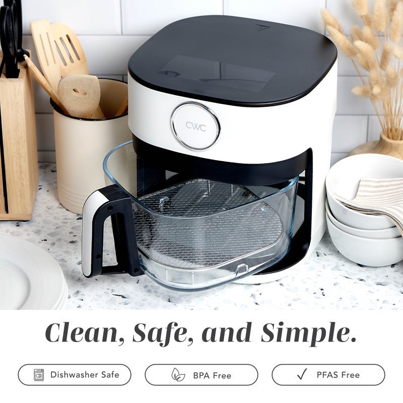 5.5Qt Glass Air Fryer - 1400W Digital Kitchen Appliance with 8 Presets, White