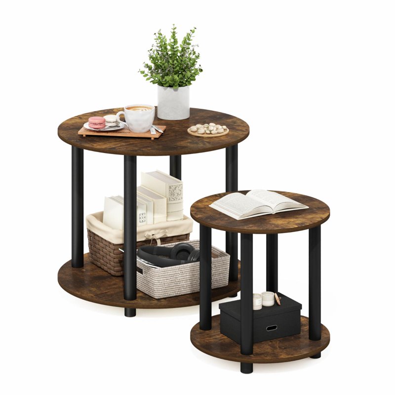 2-Tier Round Wooden End Table - Durable Composite Design