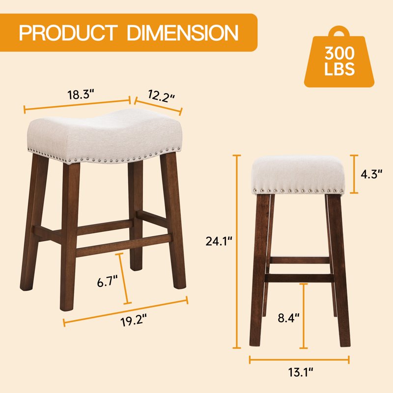 24-Inch Counter Height Bar Stools Set of 2 - Beige Saddle Stools