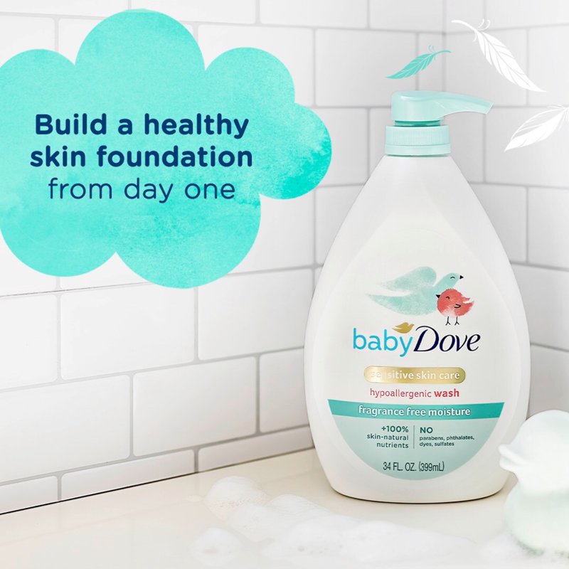 Baby Wash for Sensitive Skin - Fragrance-Free & Hypoallergenic, 34 fl oz