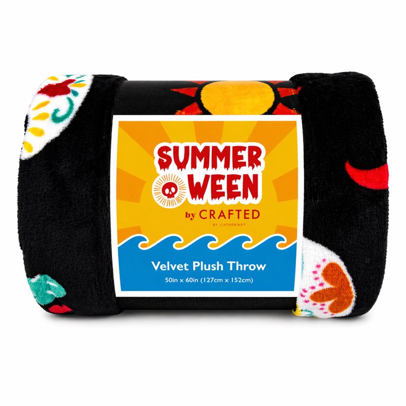 Fiesta Skulls Oversized Plush Throw Blanket - Halloween Themed Cozy Decor
