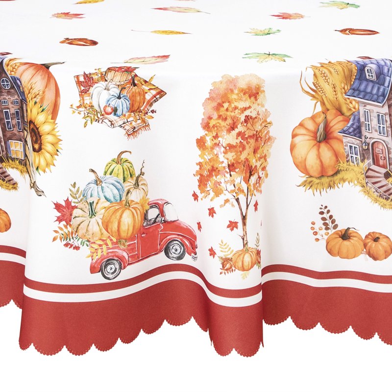 Christmas Tablecloth 60 Inch Round - Heavy Duty Polyester, Yellow & Red