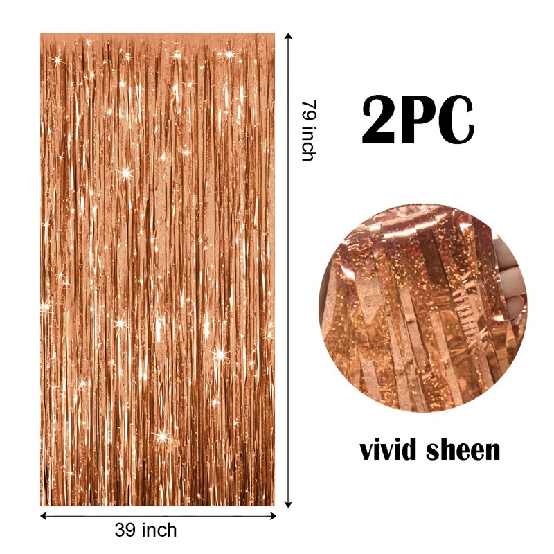 Rose Golden Blinking Light Bright Foil Fringe Curtain - 4 Pack for Events