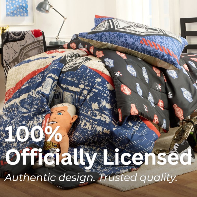 WWE Kids Twin Black 3-Piece Sheet Set with Championship Belt & Logo Print