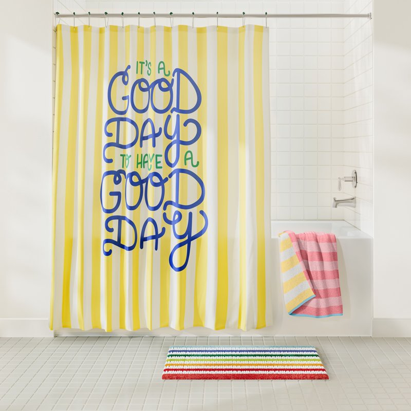 Mainstays Kids Good Day Fabric Shower Curtain with 12 Hooks Set - Multicolor Geo Design, 72x72 Inches