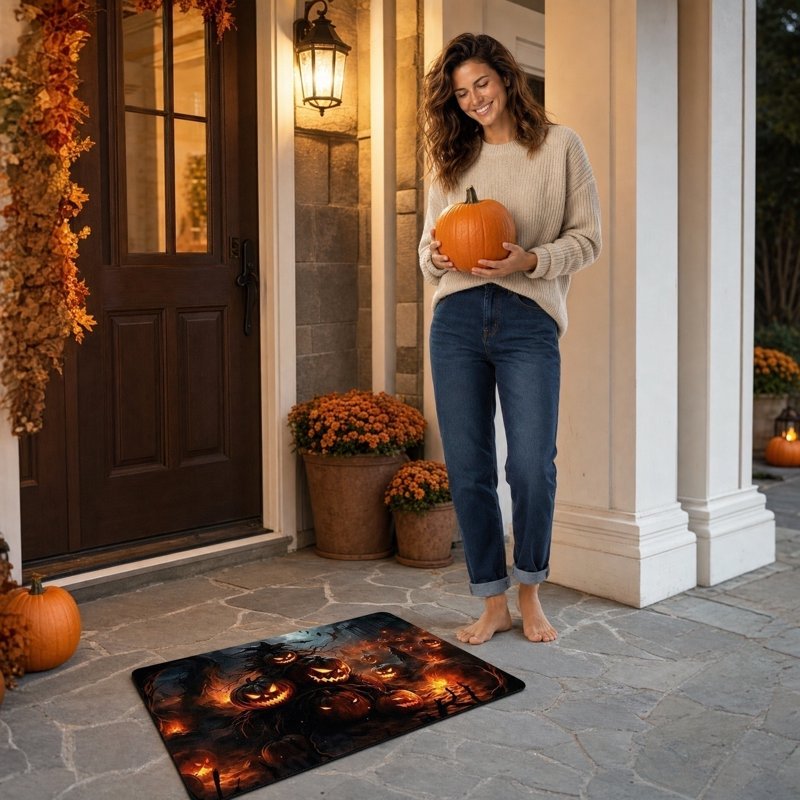 OutmaxHome Halloween Creepy Night Doormat E - Non-Slip Absorbent Front Door Mat