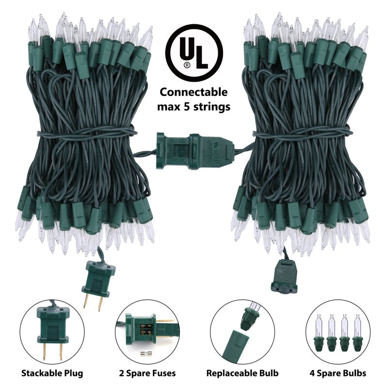 Toodour Warm White Christmas String Lights - 26.5ft 100 Incandescent Connectable Green Wire