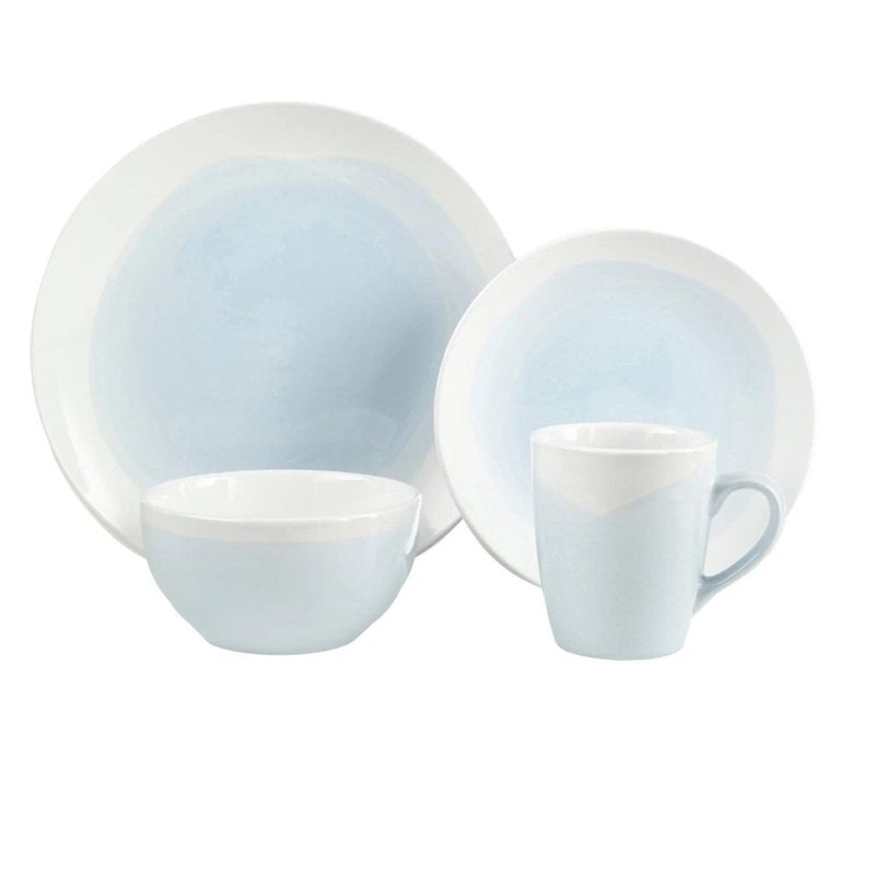 Mint & White Round Stoneware Dinnerware Set - 16-Piece