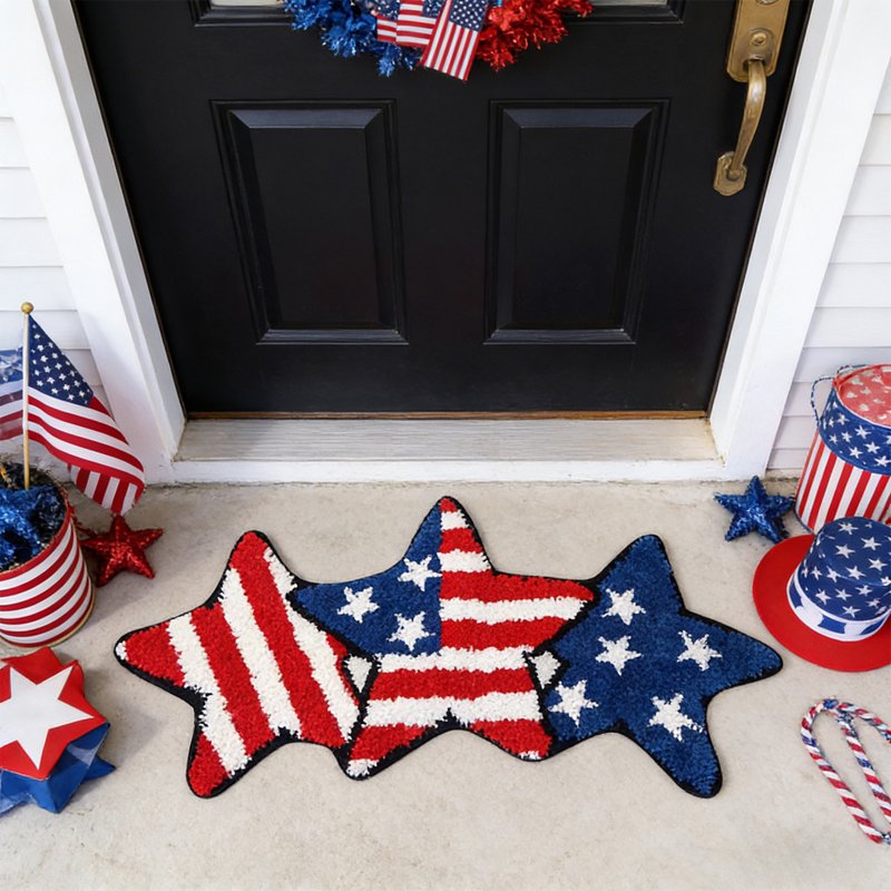 Patriotic 4th of July Floor Mat - American Flag Plush Entry & Coffee Table Rug - Halloween Decor Variation C