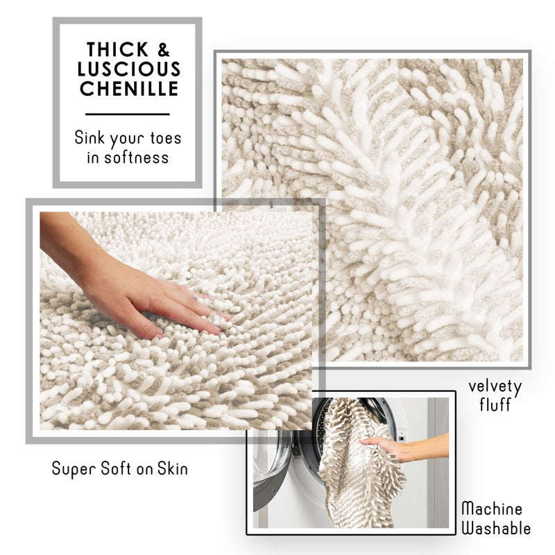 Gray Chenille Bathroom Rug Non Slip Bath Mat 24x36 Ultra Absorbent and Soft