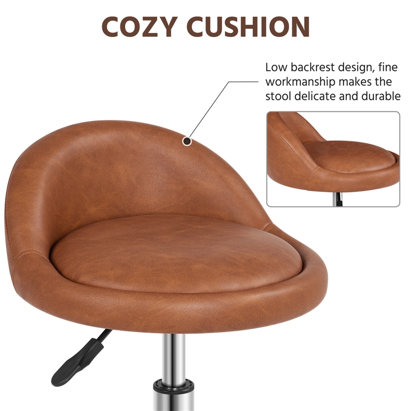 PU Leather Rolling Salon Stool with 360° Swivel - Brown