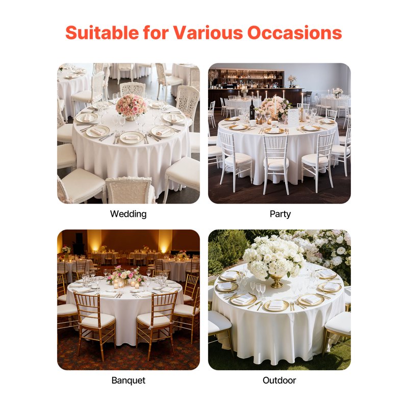 90-Inch Round Tablecloths - 10 Pack, Durable Polyester, Wrinkle-Resistant