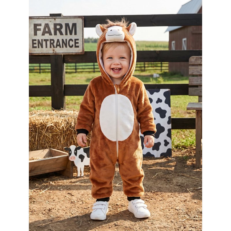 Toddler Baby Horse Costume - Brown Plush Jumpsuit for 3-4 Years Halloween Cosplay
