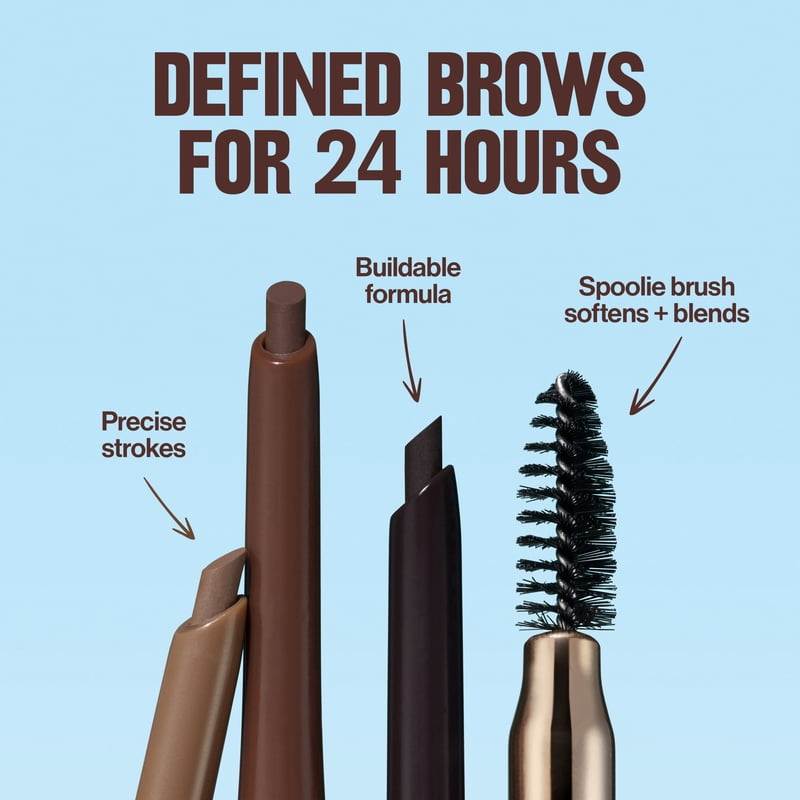 Waterproof Mechanical Eyebrow Pencil with Spoolie Brush