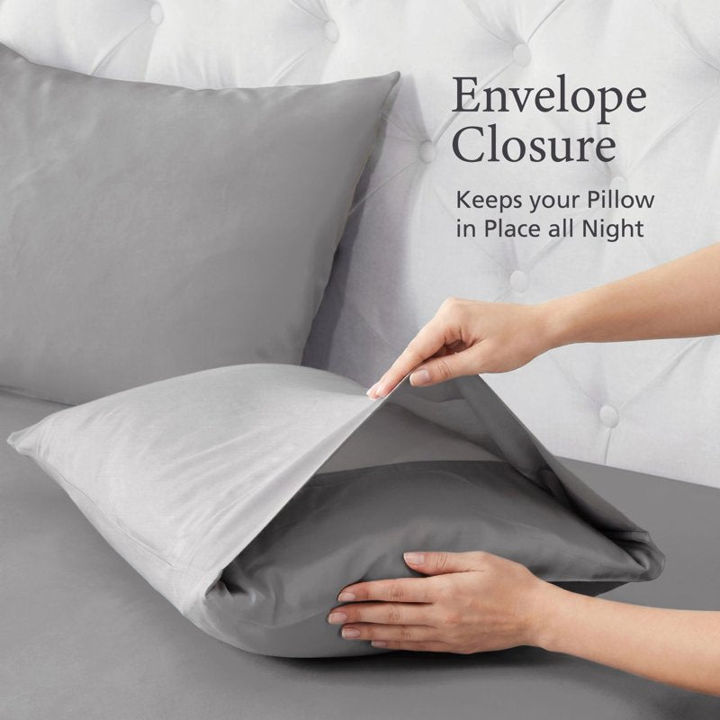 Cotton Pillowcases 2-Pack - 220 Thread Count Brushed Sateen, Standard, Soft Silver