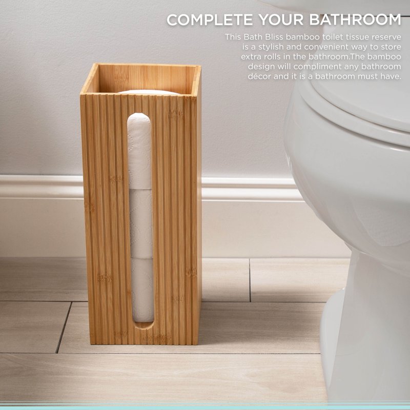 Bath Bliss Square Bamboo Toilet Paper Reserve - Off-White, Holds 3 Rolls