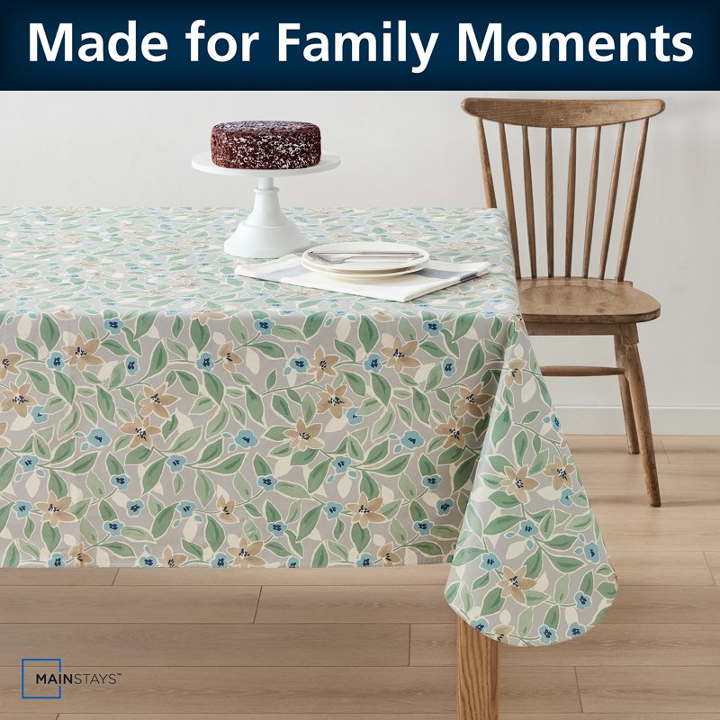 PEVA Floral Tablecloth - Indoor & Outdoor 60" x 102" Grey Floral