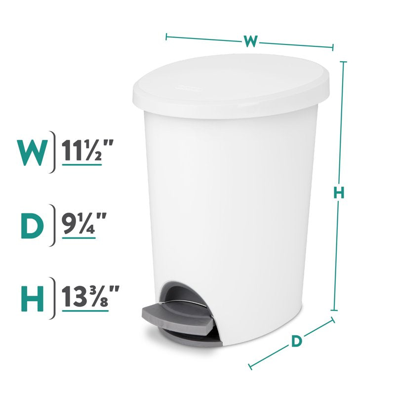 Small Bathroom Trash Can - 2.6 Gallon Step Lid, White - 2 Pack