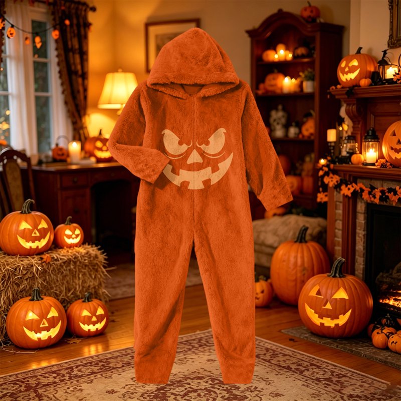 Kids Pumpkin Costume Onesie - Family Matching Hooded Fleece Halloween Pajamas 9-10Y U Variation