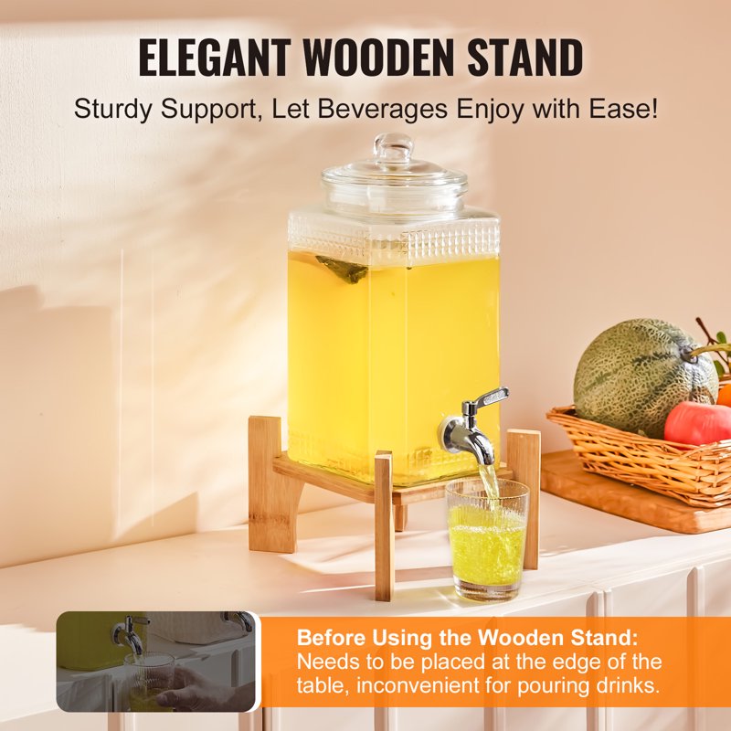 1.5 Gallon Glass Beverage Dispenser with Stainless Steel Tap