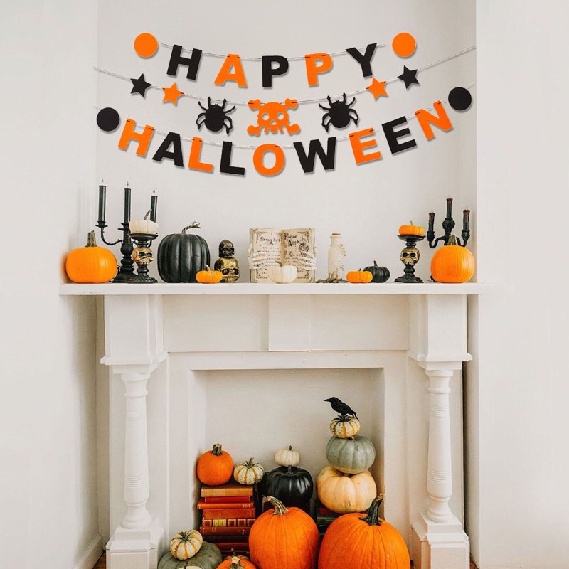 Halloween Skeleton Banner Garland - 118in Non-Woven Fabric Hanging Decor - Variation J