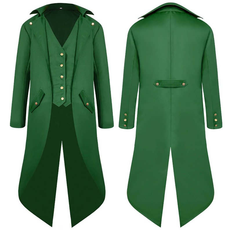 Men's Steampunk Pirate Coat - Medieval Renaissance Tailcoat, XXXL, Green