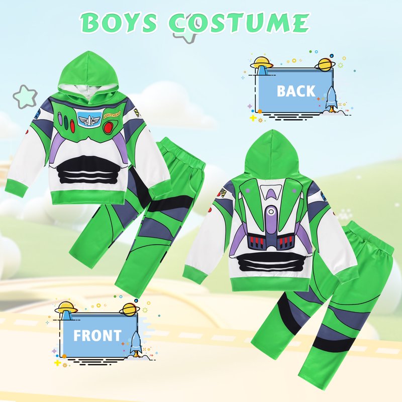 Kids Halloween Costume Toddler Boys Cosplay Outfit A02493-Green 5-6 Years