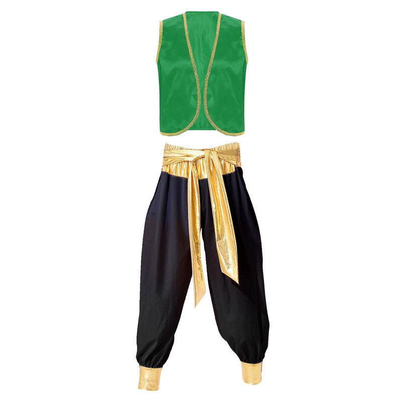 Men's Arabian Prince Costume Set - Green & Black, Size L - Harem Pants & Vest