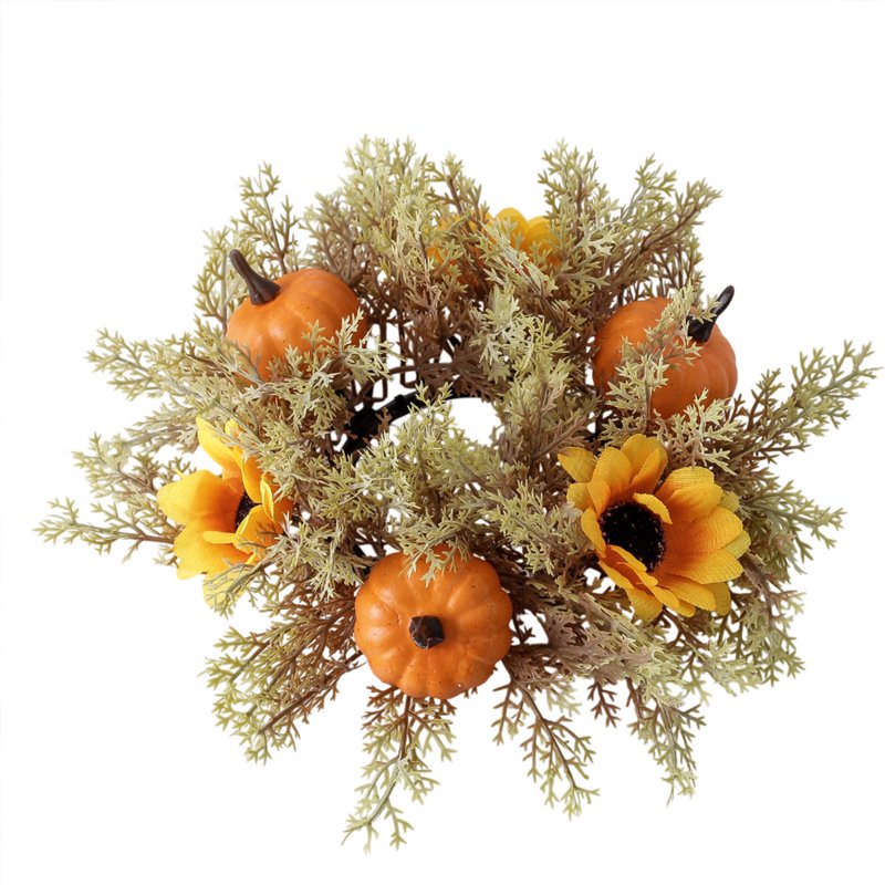 Pumpkins Candle Rings Wreath Autumn Decor C