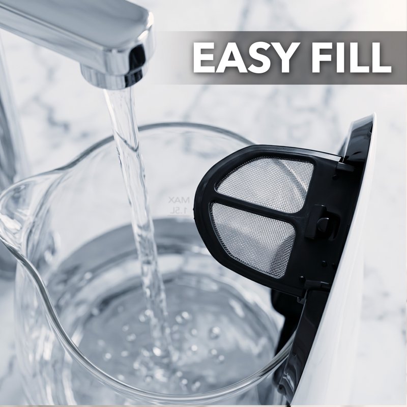 1.5L Electric Glass Kettle - White, Fast Boiling, BPA-Free