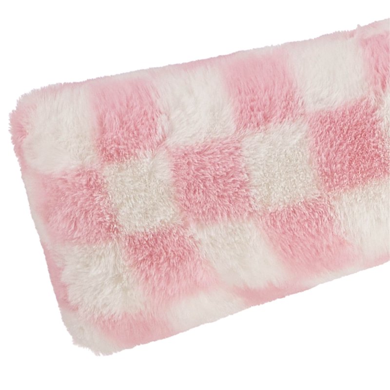 Mainstays Pink Checkered Knot Faux Fur Body Pillow 22x11 Inches - Pink & White Check Variation