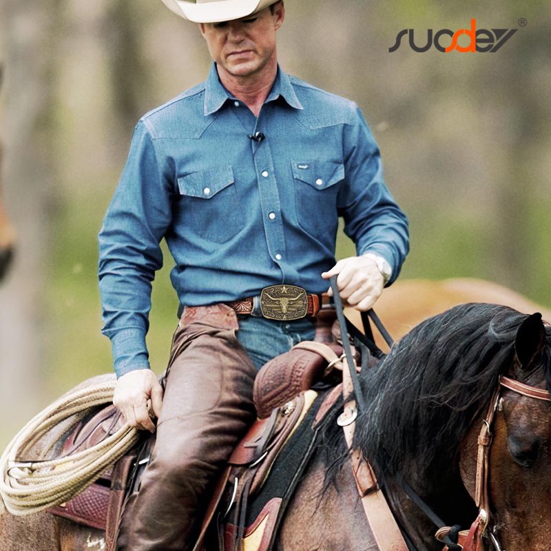 Western Leather Cowboy Belt for Men Women 39-42 Inch Waist Bull Head Variation