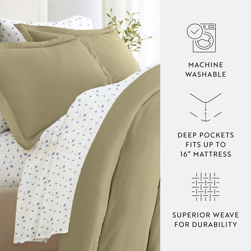 King Solid Duvet Cover Set in Sage - 8 Piece Bedding Bundle
