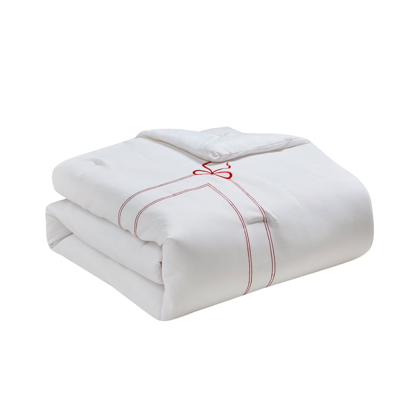 Full/Queen Comforter Set with Embroidered Border and Microfiber Reverse - Bright White