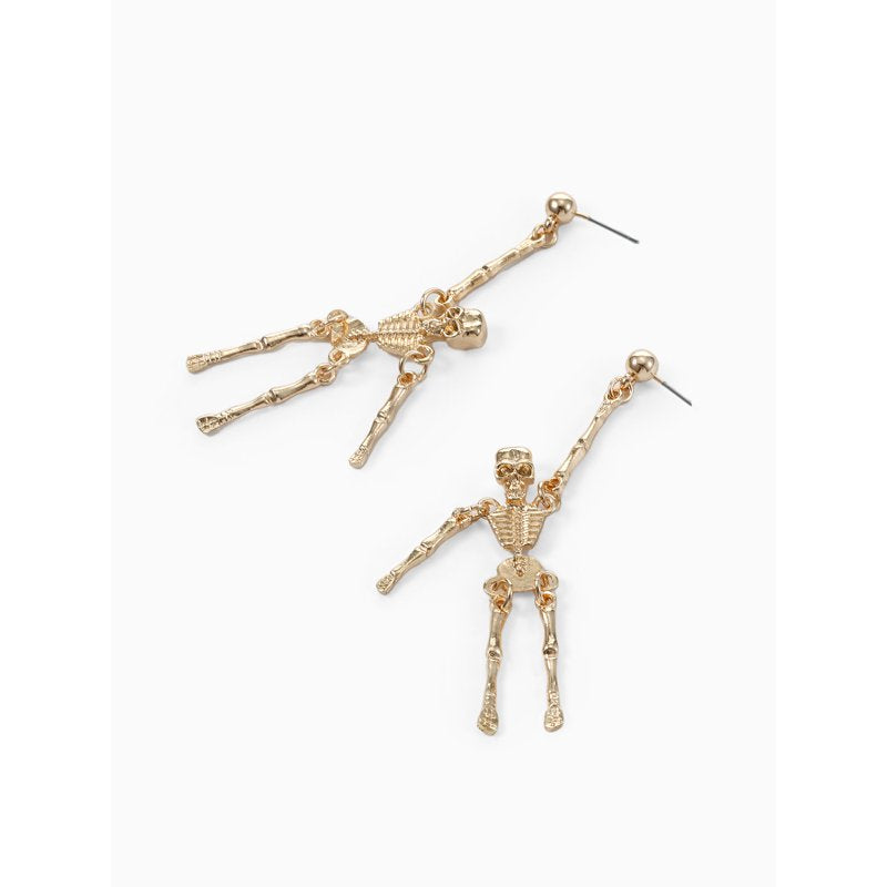 Gold Skeleton Dangle Earrings Halloween Skeleton Jewelry - Light & Hypoallergenic