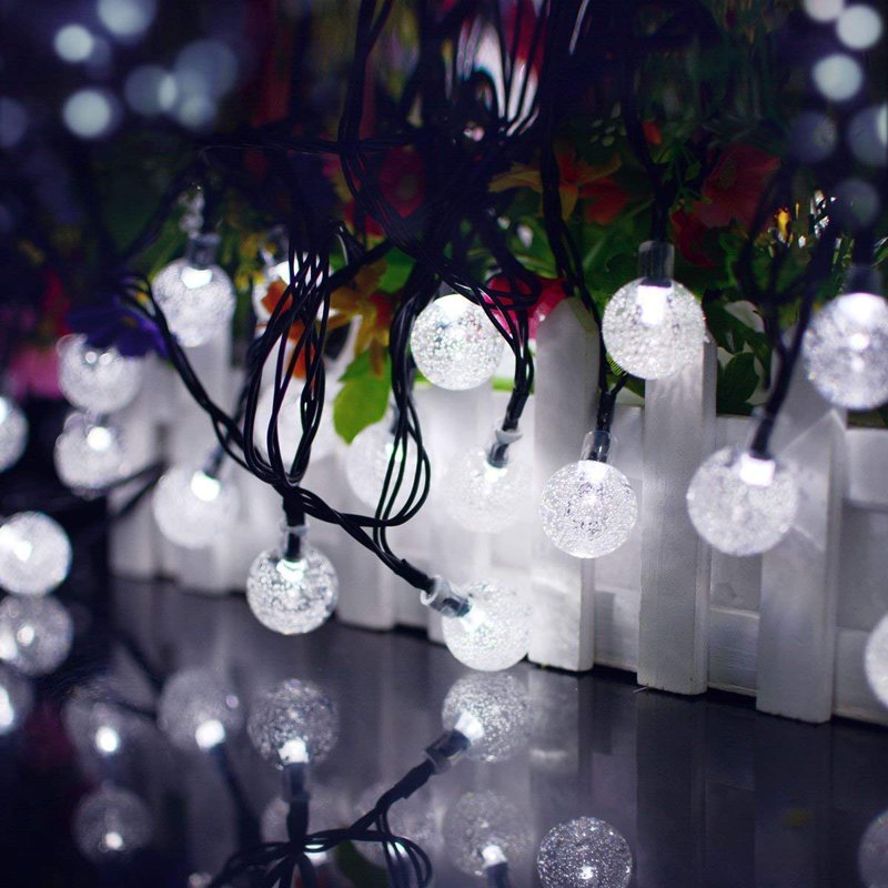 4.85M Solar Crystal Ball String Lights Waterproof LED Bubble Globe Fairy Lights - 8 Modes, White