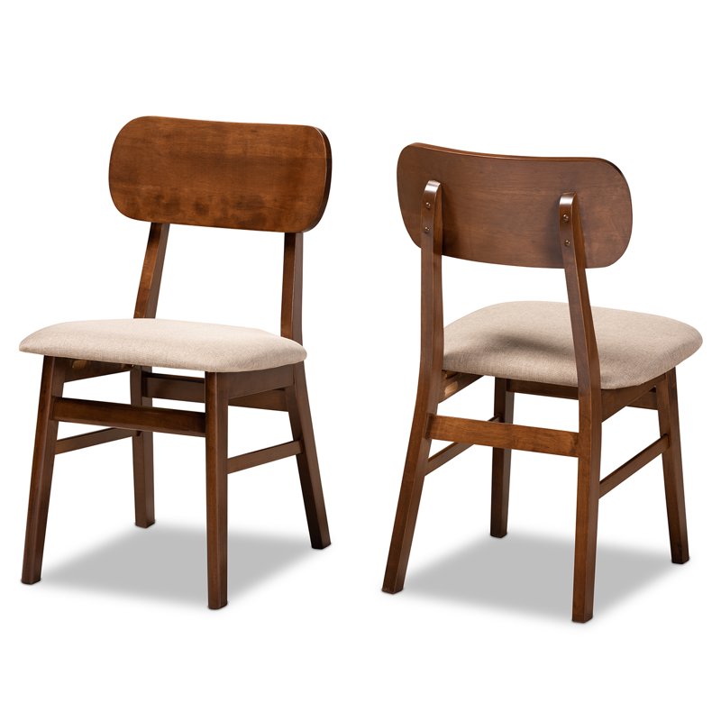 Euclid Dining Chair Set of 2 - Sand Upholstered, Walnut Brown
