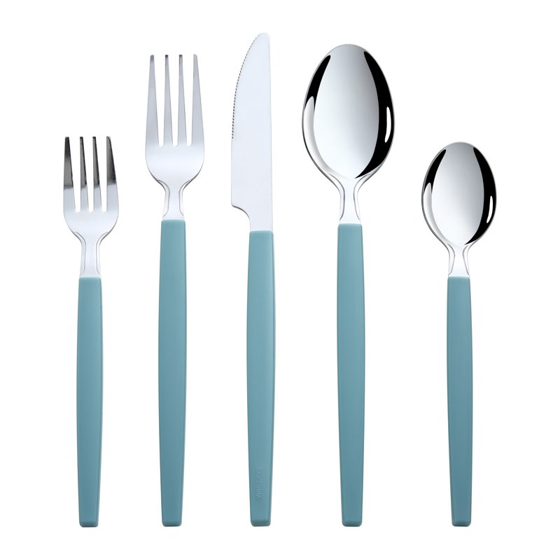 49-Piece Teal Blue Stainless Steel Flatware Set with Tray - Service for 8