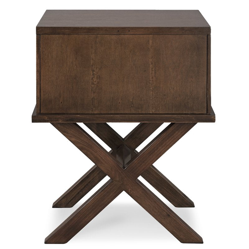 Leick Home Walnut Two Drawer Mirrored Diamond Filigree X Base Nightstand