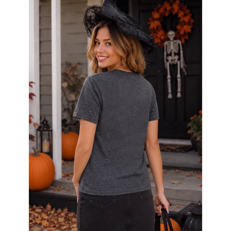 Dark Gray Halloween Ghouls T-Shirt for Women Let's Go Ghouls Spooky Season Graphic Tee
