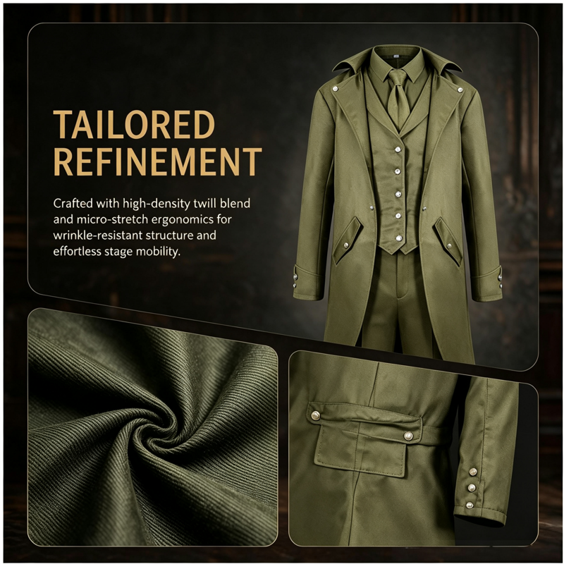 Men's Gothic Steampunk Tailcoat Jacket - Army Green, XXXL Halloween Costume