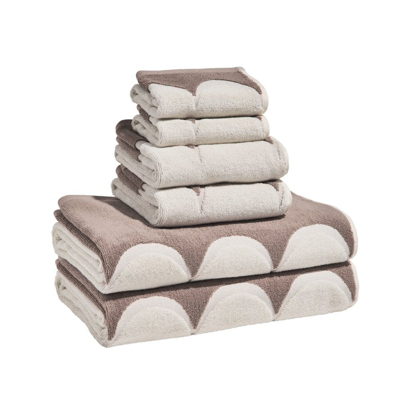 Scallop Bath Towel Set - 6-Piece 100% Cotton Bath Towels, Taupe