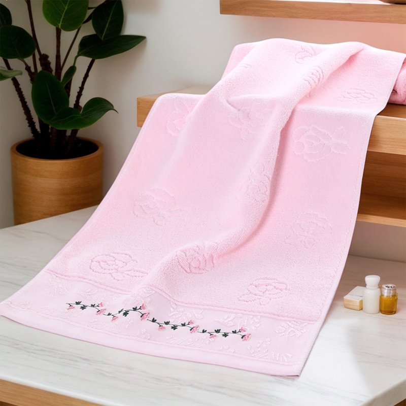 Pink Floral Embroidered Hand Towels 2-Piece - Soft & Absorbent Bathroom Set