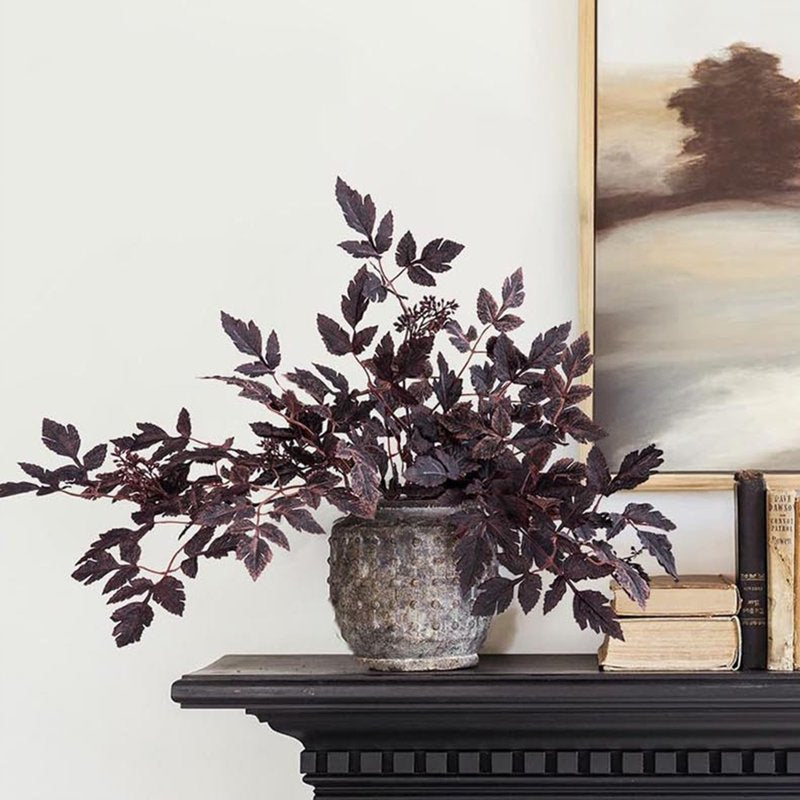Halloween Decor K-A Artificial Maple Leaves Branches for Fall Vase Arrangements - Black, 45cm