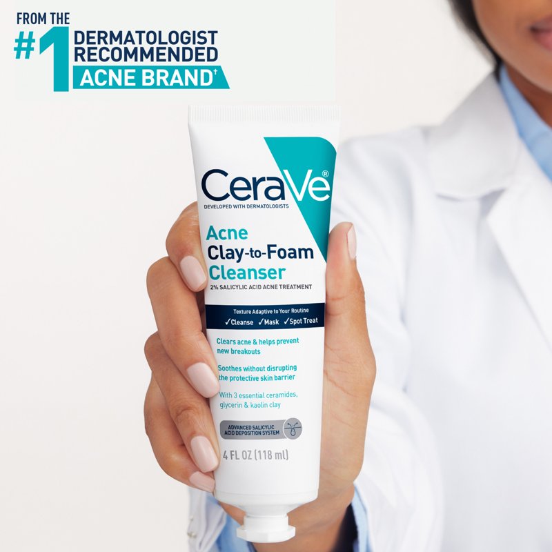 3-in-1 Acne Clay-to-Foam Facial Cleanser with 2% Salicylic Acid, 2-Pack