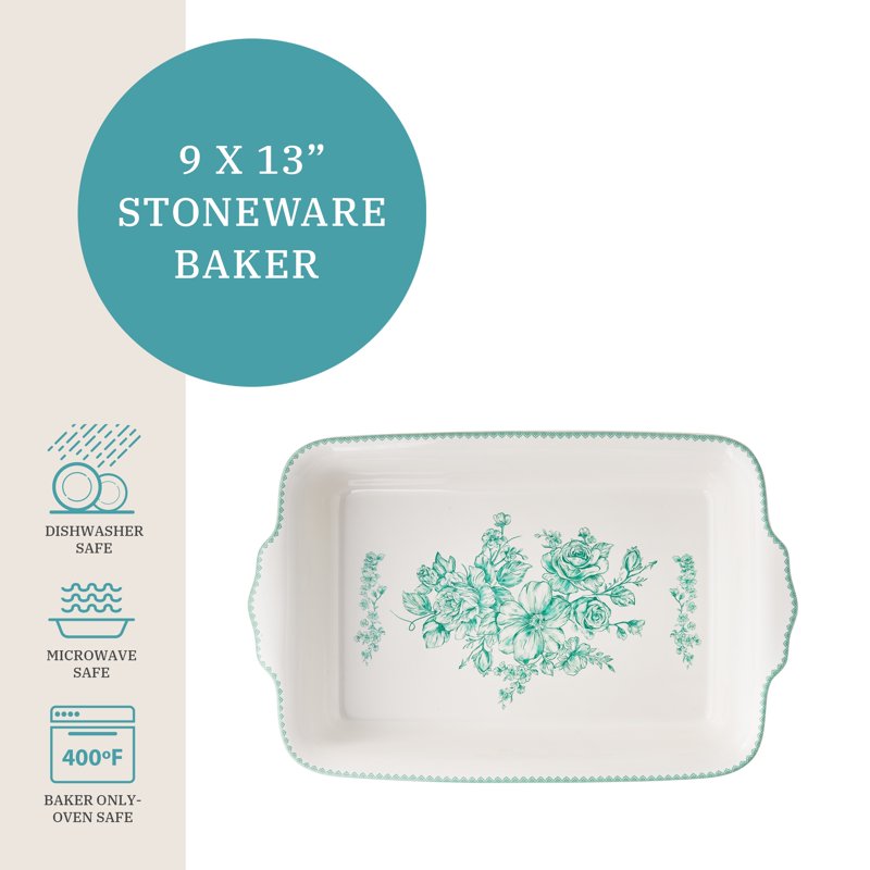 9" x 13" Rectangular Baking Dish with Lid - Green Floral