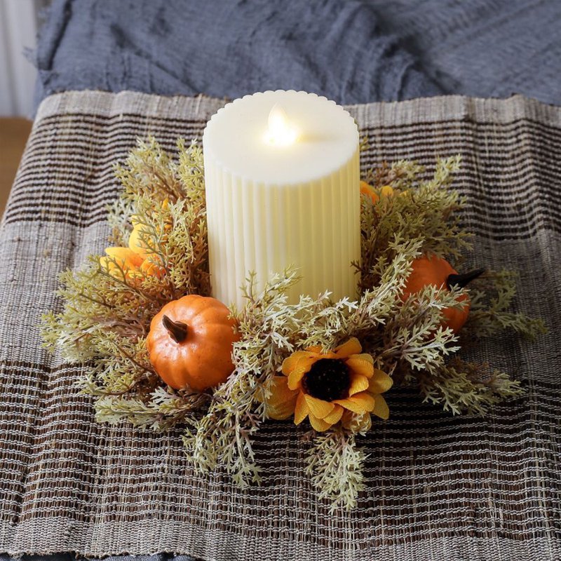 Pumpkins Candle Rings Wreath Autumn Decor C